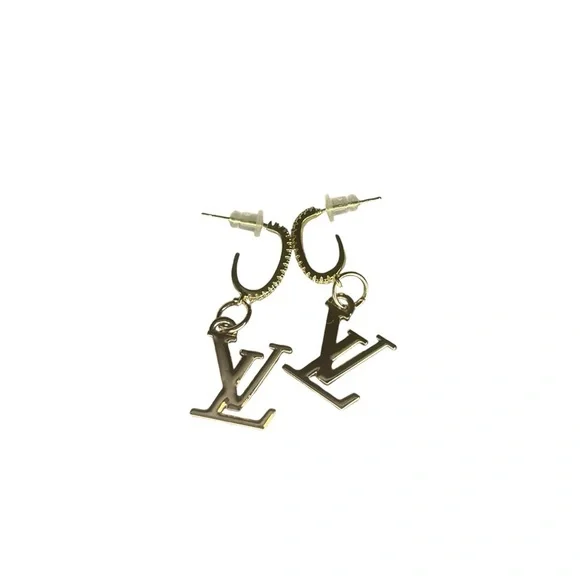 Upcycled LV Louis Vuitton Stamped Charm Dangle Earrings - Picture 2 of 9